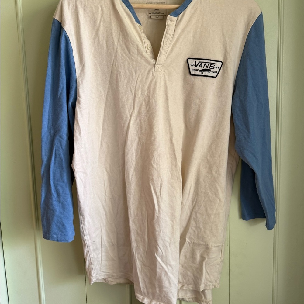 Vans White and 3/4 Sleeve baseball Henley Tee